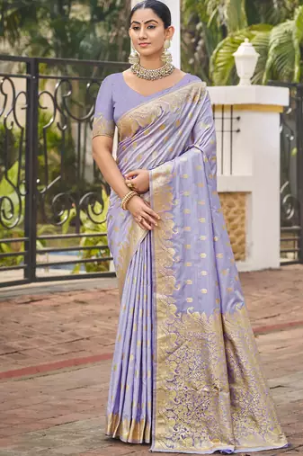 Lavender art silk woven work festival saree