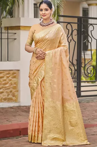 Peach art silk woven work festival saree