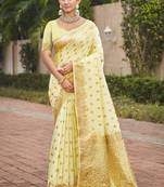 Light yellow art silk woven work festival saree