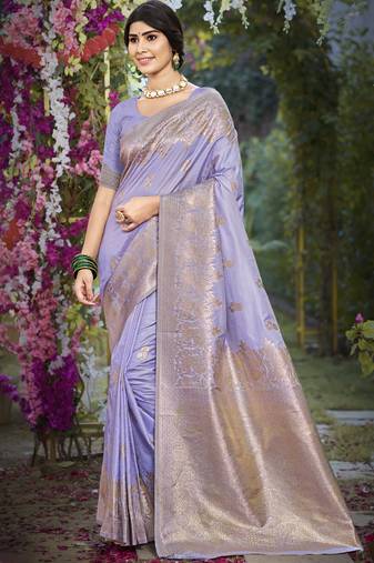 Lavender art silk woven work festival saree