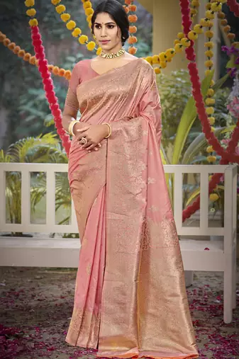 Pink art silk woven work festival saree