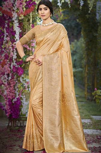 Peach art silk woven work festival saree