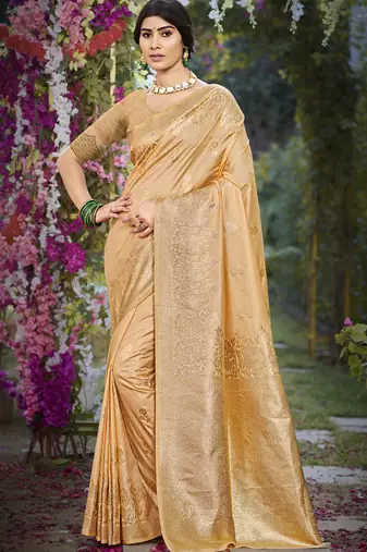 Peach art silk woven work festival saree