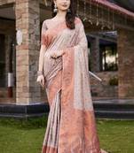 Light brown art silk woven work festival saree