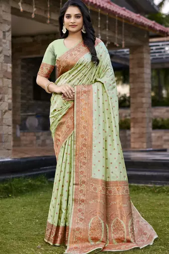 Mint green art silk woven work festival saree