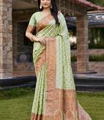 Mint green art silk woven work festival saree