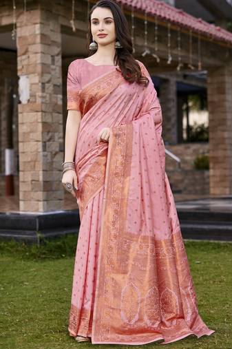 Pink art silk woven work festival saree