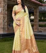 Light yellow art silk woven work festival saree