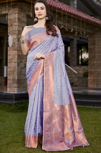 Lavender art silk woven work festival saree