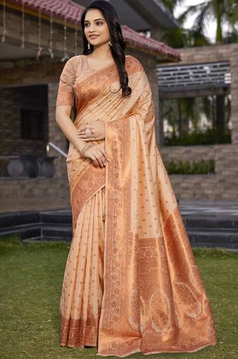 Peach art silk woven work festival saree