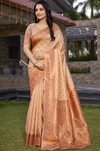 Peach art silk woven work festival saree