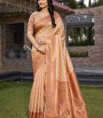 Peach art silk woven work festival saree