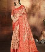 Orange organza woven work festival saree