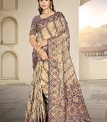 Brown organza woven work festival saree