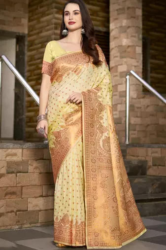 Yellow art silk woven work festival saree