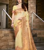 Yellow art silk woven work festival saree