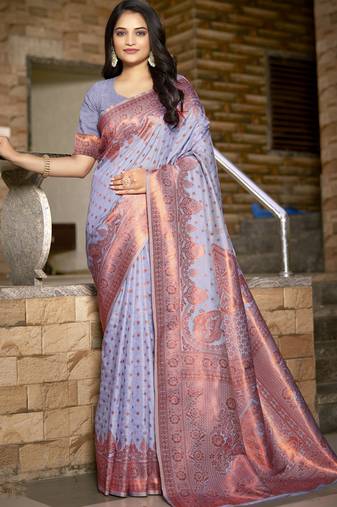 Lavender art silk woven work festival saree