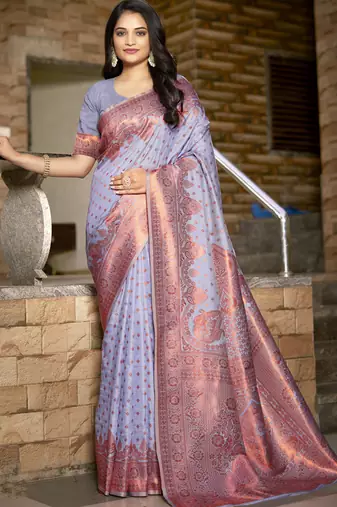 Lavender art silk woven work festival saree