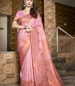 Pink art silk woven work festival saree