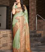 Pista green art silk woven work festival saree