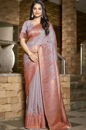 Grey art silk woven work festival saree