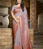 Grey art silk woven work festival saree