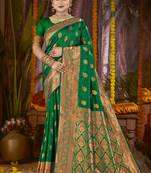 Dark green art silk woven work festival saree