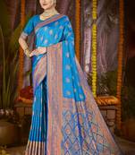 Blue art silk woven work festival saree