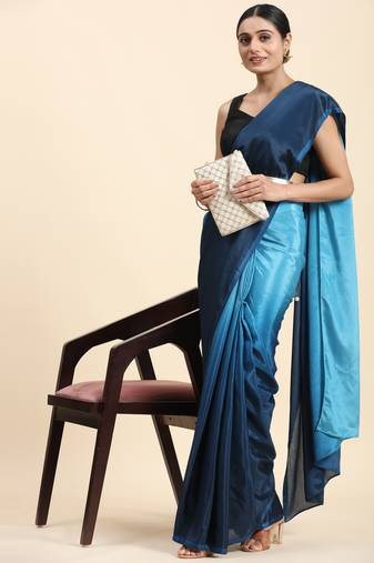 Blue ombre ready to wear saree without belt
