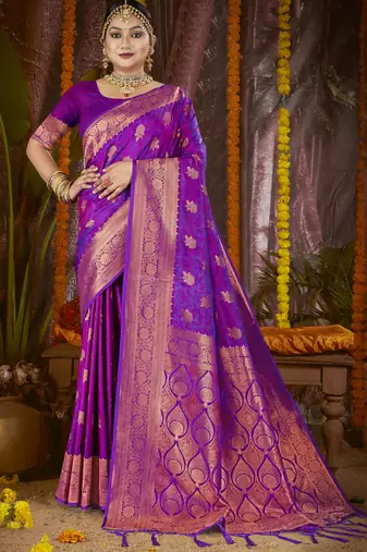 Magenta art silk woven work festival saree