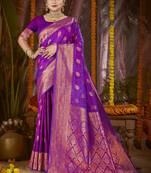 Magenta art silk woven work festival saree