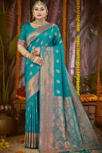Sky blue art silk woven work festival saree