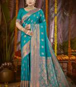 Sky blue art silk woven work festival saree