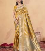 Yellow art silk woven work festival saree