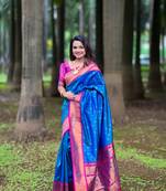 Soft paithani silk blend saree with zari weaving  meenakari motifs design
