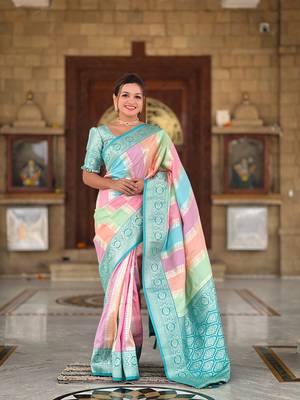 Soft silk blend saree with zari weaving meenakari design all over saree 1