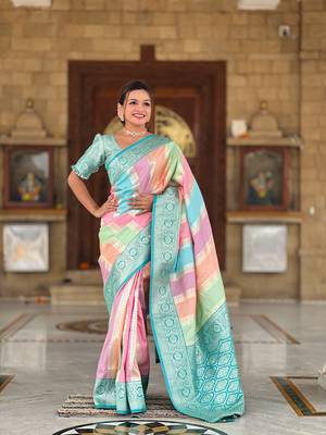 Soft silk blend saree with zari weaving meenakari design all over saree 2