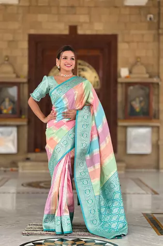 Soft silk blend saree with zari weaving meenakari design all over saree