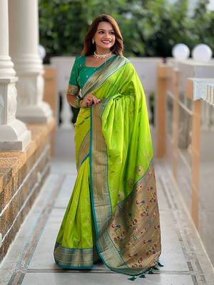 Soft paithani silk blend saree with zari weaving motif design 1