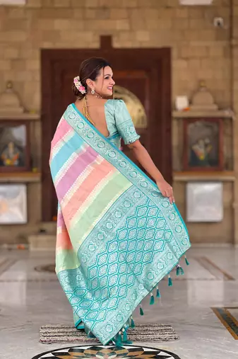 Soft silk blend saree with zari weaving meenakari design all over saree