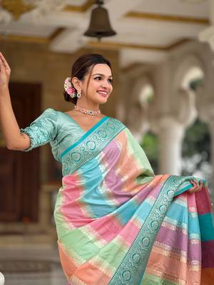 Soft silk blend saree with zari weaving meenakari design all over saree 4