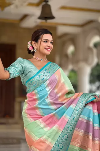 Soft silk blend saree with zari weaving meenakari design all over saree
