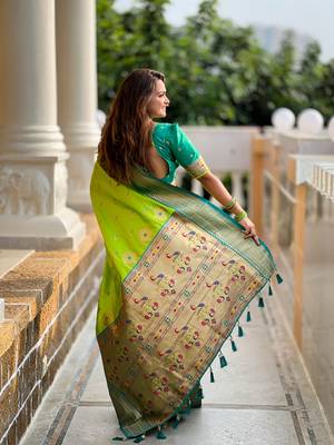 Soft paithani silk blend saree with zari weaving motif design 2