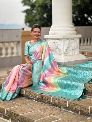 Soft silk blend saree with zari weaving meenakari design all over saree 5