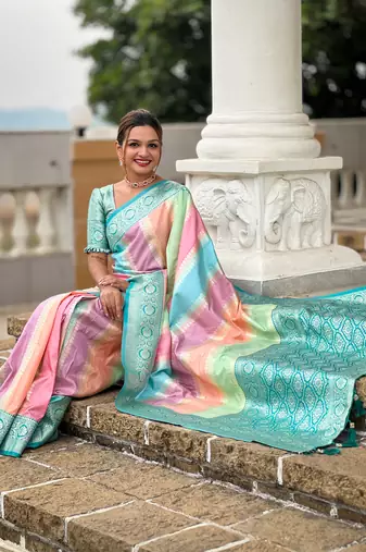 Soft silk blend saree with zari weaving meenakari design all over saree
