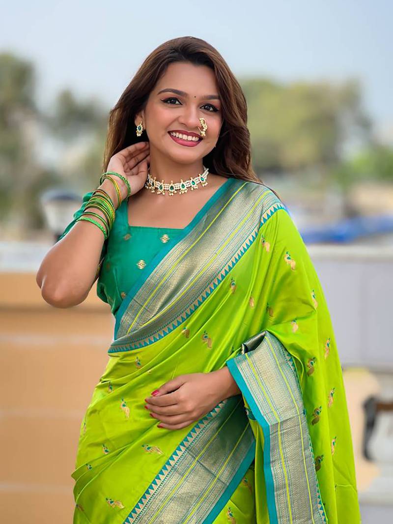 Soft paithani silk blend saree with zari weaving motif design