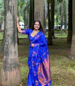 Soft paithani silk blend saree with zari weaving  meenakari motifs design