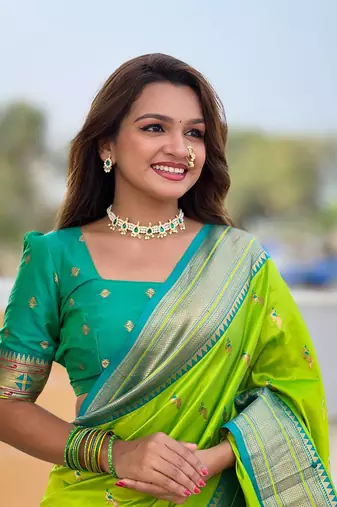 Soft paithani silk blend saree with zari weaving motif design