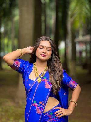 Soft paithani silk blend saree with zari weaving  meenakari motifs design 2