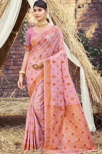 Pink art silk woven work festival saree